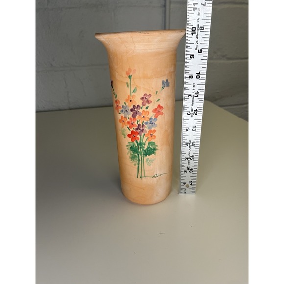 Rosenthal Netter Vintage Terracotta Flared Vase Hand Painted Flowers Green - Picture 9 of 11